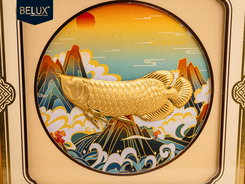 Tranh Cá Rồng Dát Vàng 24k 28x28cm